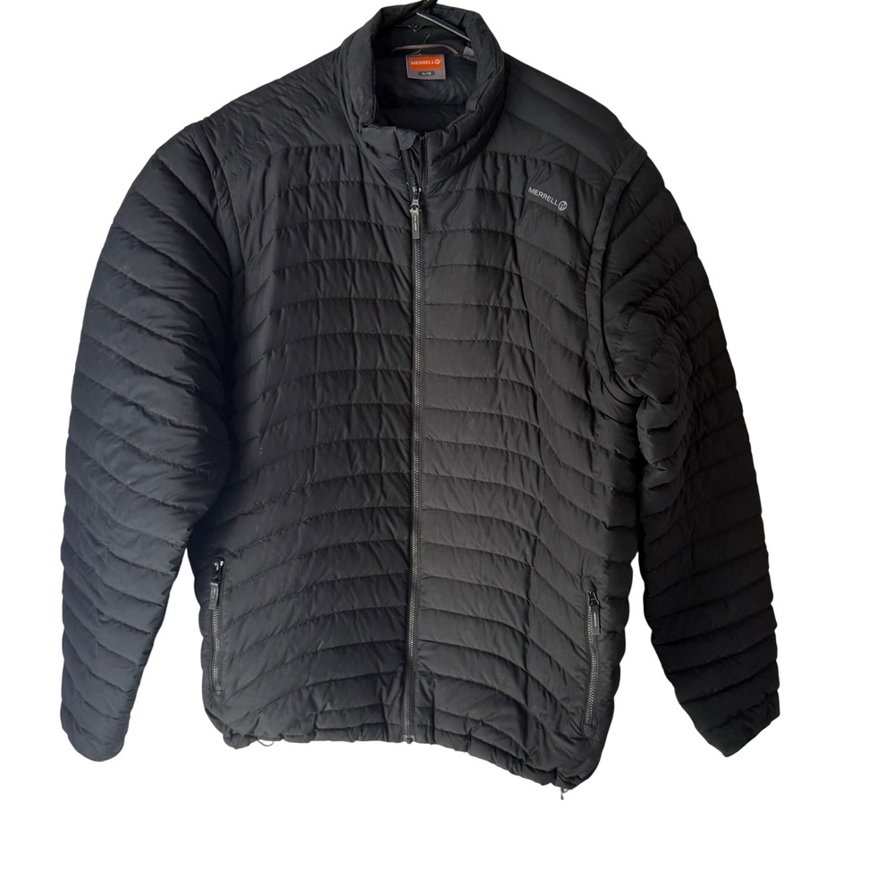 Merrell Men's Black Puffer Down Insulated Jacket Full Zip Large Goose Outdoor‎